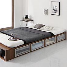 雄大に眠る 大容量デザイン収納ロングサイズベッド 引き出し4杯