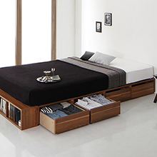 雄大に眠る 大容量デザイン収納ロングサイズベッド 引き出し4杯 (セミダブル)
