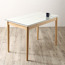 白基調 ガラスと木の異素材MIXモダンデザインダイニング テーブル
