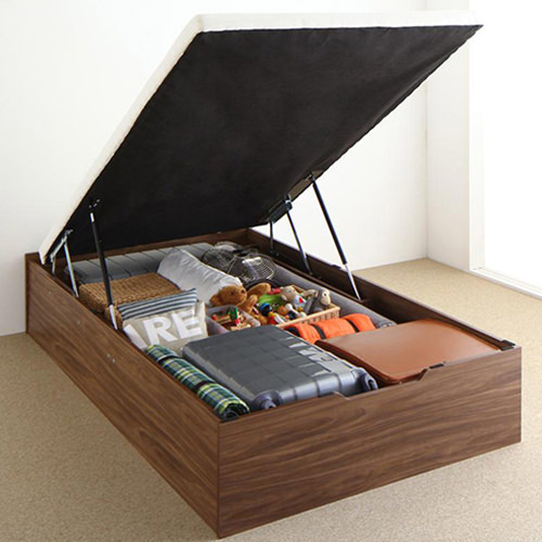 シングル 縦開き 跳ね上げベッド 通気性抜群 省スペース ダークブラウン フレームのみ【アウトレット品】シングル 縦開き 跳ね上げベッド 通気