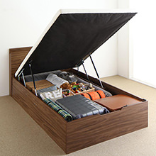 シンプルに機能性も抜群 通気性抜群跳ね上げすのこベッド 縦開き