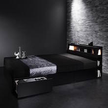 他にはない漆黒の雰囲気に包まれて ブラックモダンベッド (セミダブル