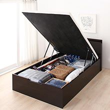収納力抜群 通気性抜群すのこ構造棚コンセント付跳ね上げベッド (セミダブル)