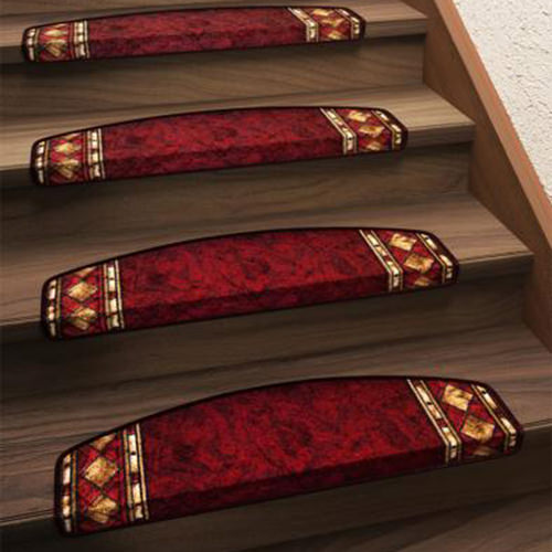 どんな階段にも合う クラシックデザイン半円形階段マット 14枚組 レッド