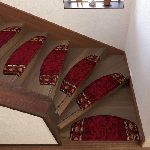 どんな階段にも合う クラシックデザイン半円形階段マット 15枚組 レッド
