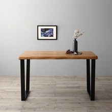 異素材の調和 天然木オーク無垢材モダンデザインダイニング テーブル