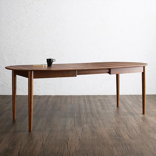 表情豊か 天然木ウォールナット材 伸縮式オーバルデザインダイニング テーブル