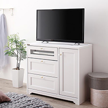 白基調のシンプルガーリー収納家具シリーズ テレビボード ハイタイプ (幅80)
