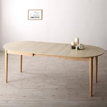 優美な曲線 天然木アッシュ材伸縮式オーバルダイニング テーブル