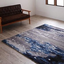 [190×190] おしゃれな 高品質2柄から選べるグラフィック風デザインラグ (スクエアタイプ) サイレントブルー