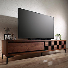 市松模様のデザインが美しい 国産完成品木目調モダンデザインテレビボード