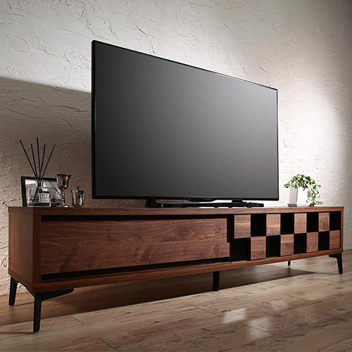 市松模様のデザインが美しい 国産完成品木目調モダンデザインテレビボード