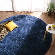 贅沢空間をお部屋に ミックスカラーの円形シャギーラグ ミッドナイトブルー