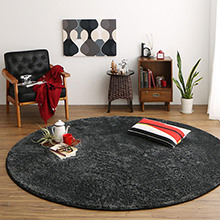 贅沢空間をお部屋に ミックスカラーの円形シャギーラグ サイレントブラック
