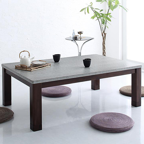 異質な取り合わせが表現する個性 コンクリート調モダンデザインこたつテーブル