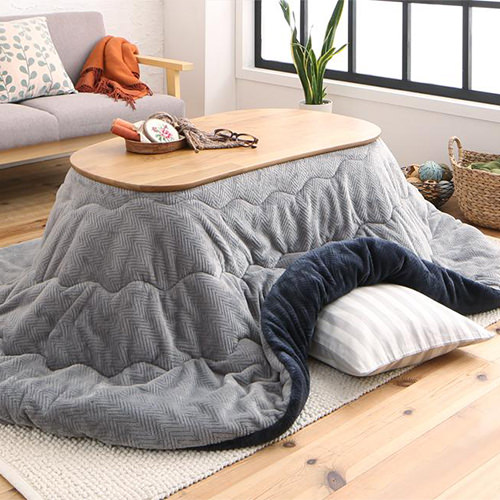 ころんとしたフォルムがかわいい 天然木無垢材ビーンズ型変形こたつ 2