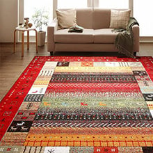 [200×250] お部屋を明るく彩る手織り風デザイン トルコ製ウィルトン織デザインラグ レッド