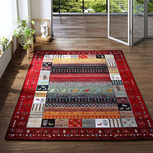 [80×140] お部屋を明るく彩る手織り風デザイン トルコ製ウィルトン織デザインラグ レッド
