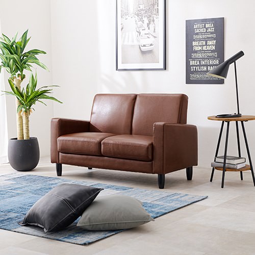 シックで高級感あふれる レザーソファ 2人掛け (ブラウン)の詳細