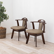 弾力のあるクッション 回転式ダイニングチェア 2脚セット (ダークブラウン)