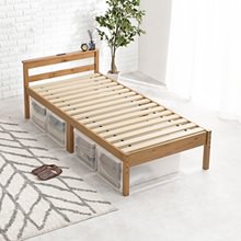 美しい木目 マットレス付シングルベッド ポケットコイル 宮棚タイプ (ライトブラウン)