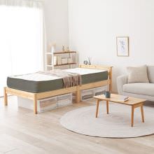 組立簡単 宮棚付きシングルベッド ポケットコイルマットレス付 (プレーンナチュラル)