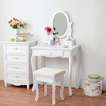 女性らしい優雅なホワイトデザイン ドレッサー＆スツールセット