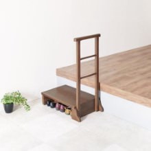 手すり付き玄関踏み台 高さ17cm 幅67cm (片側手すり/ダークブラウン)