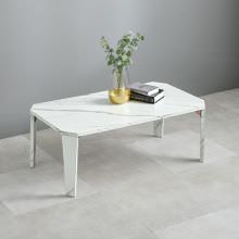 モダンな石目調で便利な 折れ脚テーブル 幅90cm (マーブルホワイト)