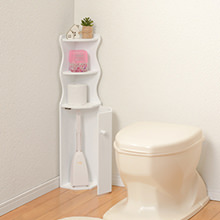トイレのコーナーに省スペースで収納できる トイレラック (ホワイト)
