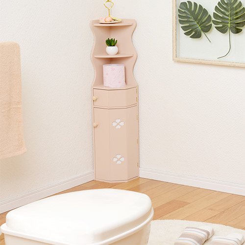 省スペースで曲線のおしゃれなコーナー収納 トイレラック (ピンク)