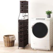 隙間にフィットするラタン調 ランドリーチェスト 幅20cm (ダークブラウン)
