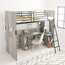 狭い部屋でも置ける安心安全にこだわった システムロフトベッド (グレー)