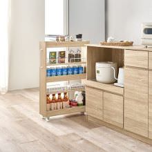 便利な両面オープンタイプ 隙間収納ワゴン 幅16×高さ85cm (ナチュラル)