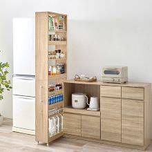 便利な両面オープンタイプ 隙間収納ワゴン 幅20×高さ181cm (ナチュラル)