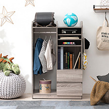 やわらかいナチュラルなグレーの木目調 組立簡単ボックス3段の詳細