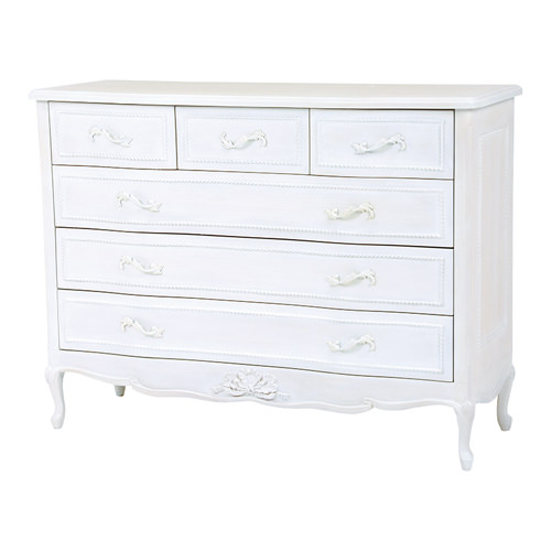 搬入・設置無料]アンティーク風 ワイドチェスト (アンティークホワイト