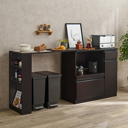 キッチンカウンター バーカウンター 収納付き ダークブラウン コンパクトに大収納 伸縮キッチンカウンター (ダークブラウン)の詳細