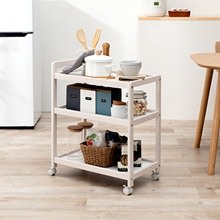 フォルムと色合いがレトロ可愛い キャスター付きキッチンワゴンの詳細