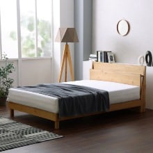 便利な機能を兼ね備えた 棚・コンセント付きデザインベッド (シングル)