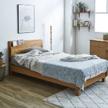 斜めカットの個性的なデザイン 棚付きデザインベッド (シングル)