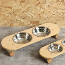インテリア性を備えた スケボー風デザイン ペット用食器 (大) ナチュラル