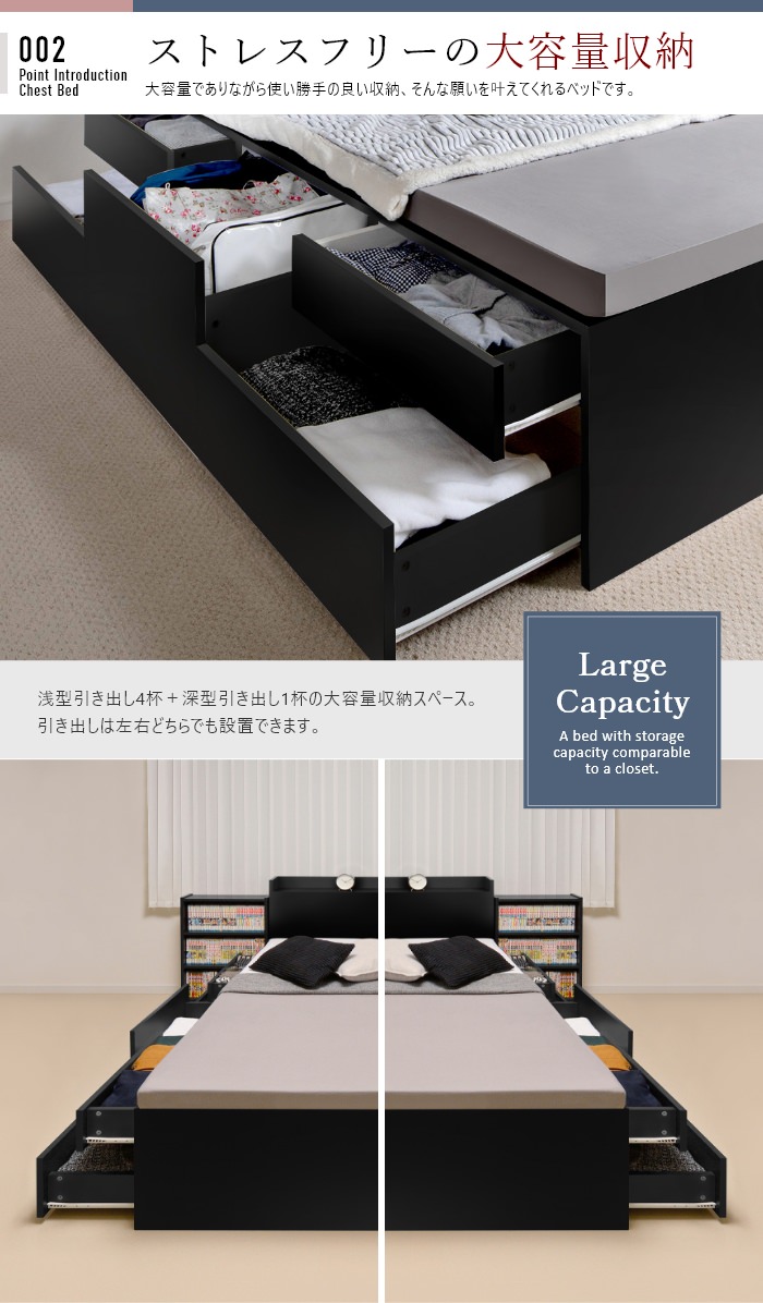 引出し2杯収納セミダブルベッド 楽天市場】収納付きベッド セミダブル 引出し2杯 宮棚 2口