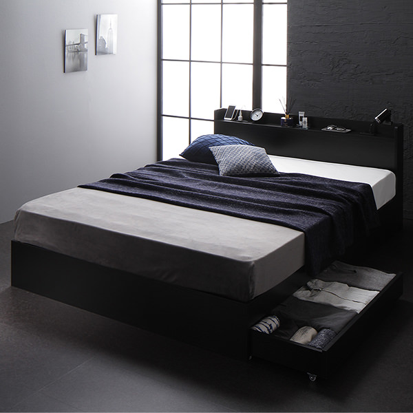 2台並べてワイドに使える 棚コンセント付収納連結ベッド (連結セット