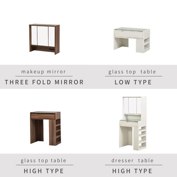 ドレッサー  三面鏡 ロータイプ ドレッサー ロータイプ 三面鏡 幅60 奥行35.5 高さ97.5