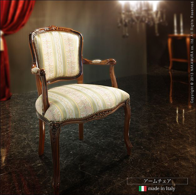イタリア製チェアハイバックアームチェア花柄エレガント