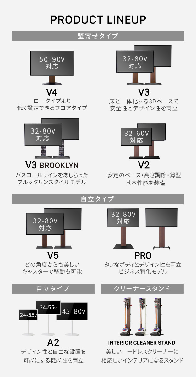 背面収納付壁よせTVスタンド A2ロー&ハイタイプ対応 上下角度調整