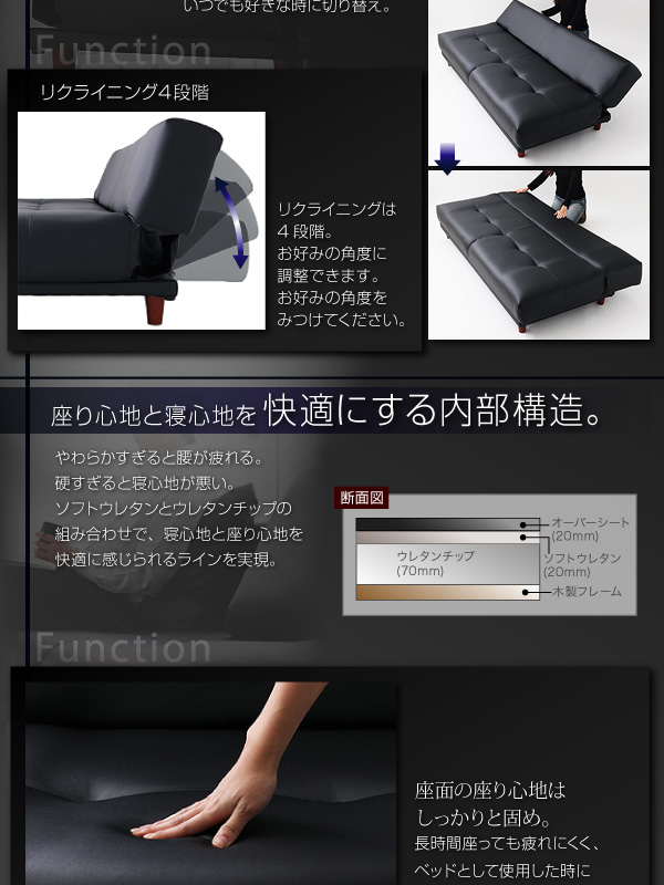 座り心地と寝心地を快適にする内部構造
