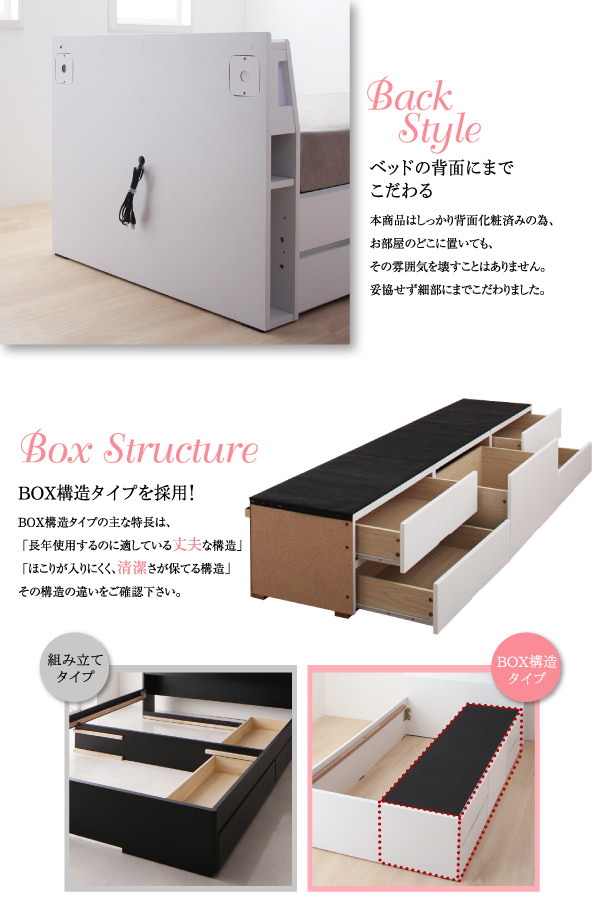 調度いい大きさ 棚・コンセント付きショート丈チェストベッド (セミ