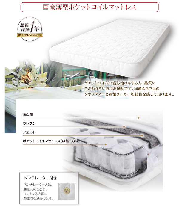 寝室を快適に 日本製 棚・コンセント付大容量チェストベッド (セミ
